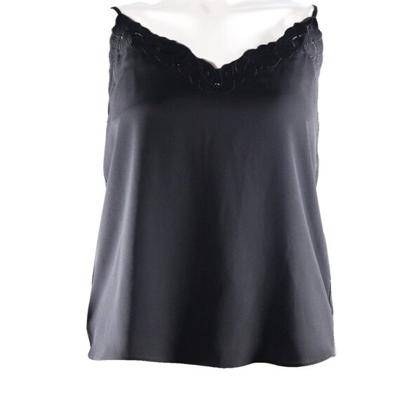 Aritzia Babaton Womens Size XS Black Camisole Floral Embroidered V-Neck Tank Top - Picture 2 of 8